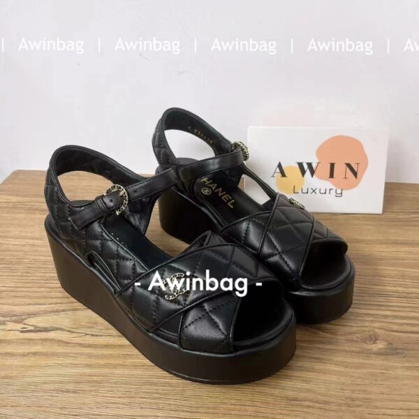 CHANEL Open toed buckle strap sandals for women