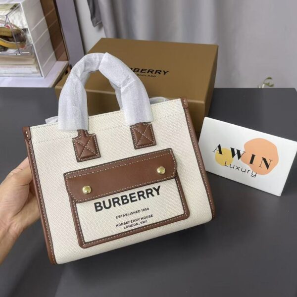 Burberry Freya Cotton and Leather Tote Bag Shopping Bag Handbag