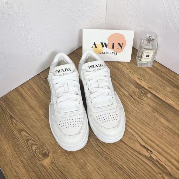 PRADA Downtown Leather flat bottom lace up low top board shoes