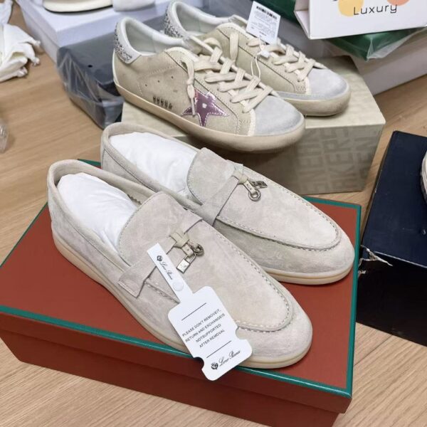 Loro Piana Summer Charms Walk Round head cover wearing one shoe loafer shoes