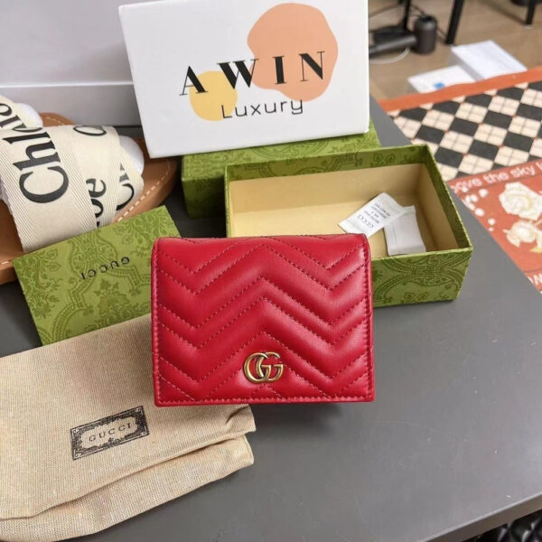 GUCCI GG MARMONT 11CM Double fold flap leather wallet card bag