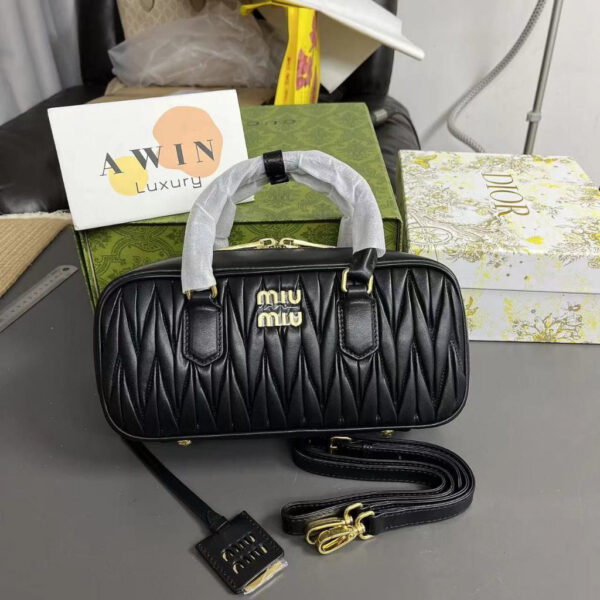 MIUMIU Arcadie matelasse metal lettering logo shoulder crossbody handbag