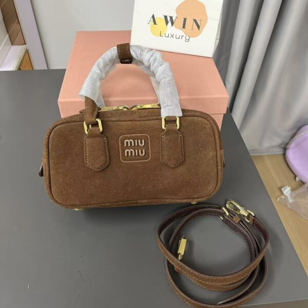 MIUMIU Arcadie logo suede leather shoulder and crossbody tote