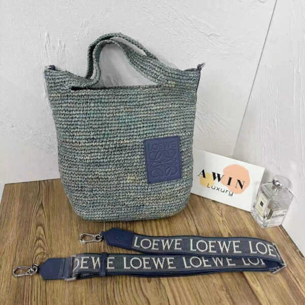 LOEWE Slit Tote raffia and cowhide leather handbag