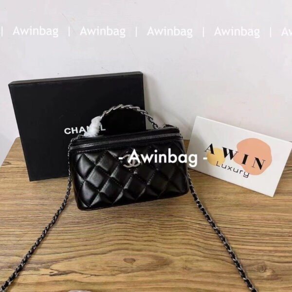 CHANEL Sheepskin Cosmetic Bag Shoulder Crossbody Handbag