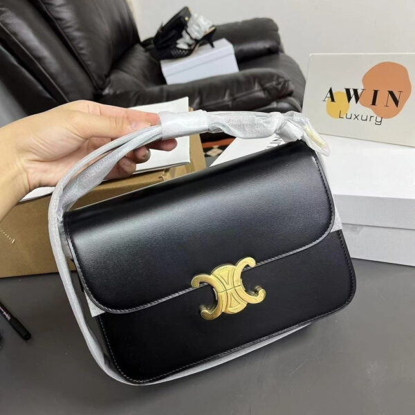 CELINE Triomphe 18.5/22 Gold Lock Shiny Leather Shoulder Bag Crossbody Bag