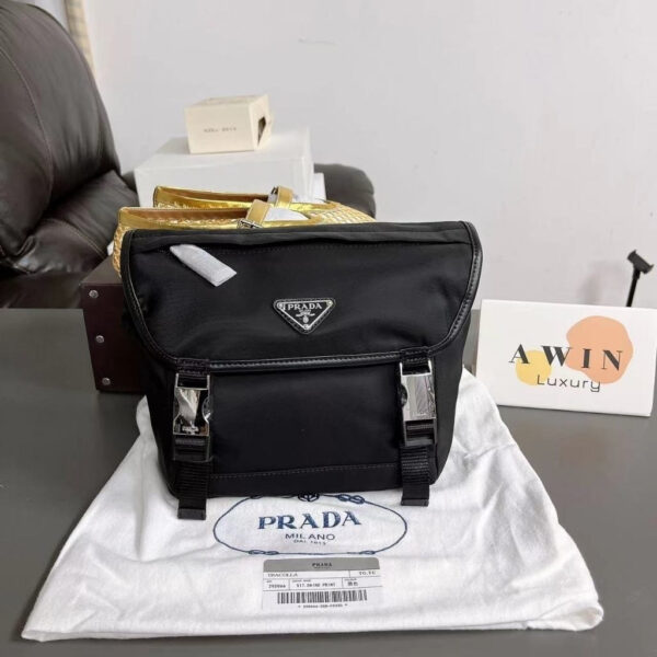 PRADA 20CM Nylon patchwork Safina leather crossbody shoulder bag