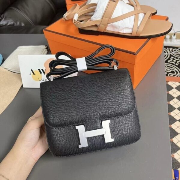 HERMES Costance 14/19/24 Silver Buckle Epsom Leather Shoulder Crossbody Bag