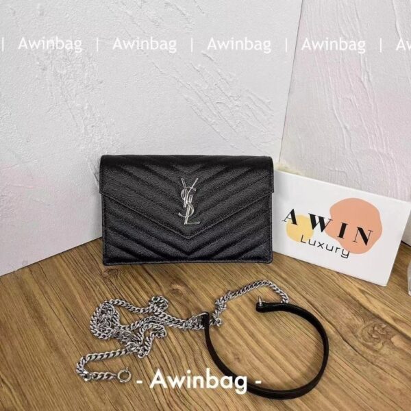 SAINT LAURENT YSL CASSANDRE leather chain wallet shoulder bag