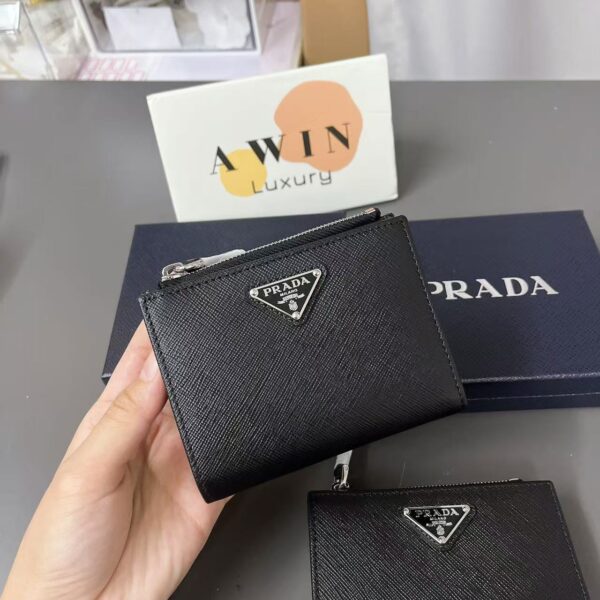 PRADA Saffiano Leather triangle metal logo wallet card bag men's holiday gift