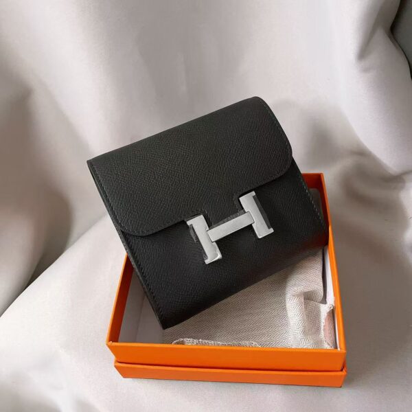 HERMES Costance Silver buckle leather wallet, card bag, coin purse, women's item, holiday gift