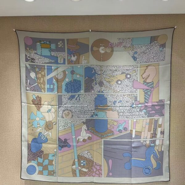 HERMES Irregular splicing pattern printed mulberry silk scarf for women's holiday gift 110x110cm