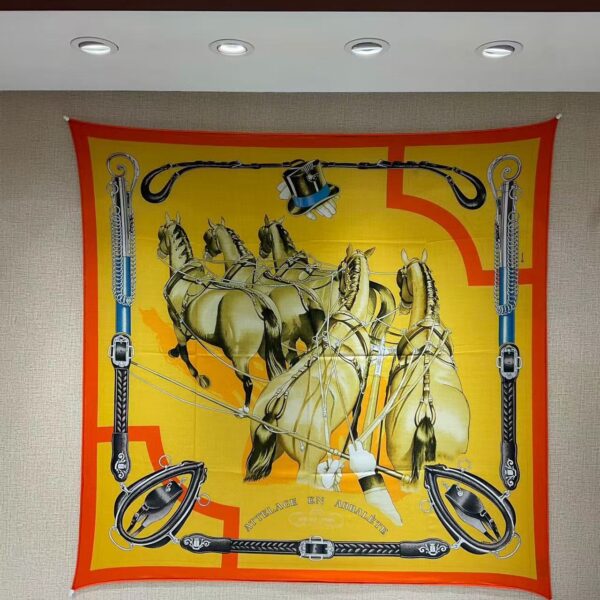 HERMES Pulling harness, printed silk scarf, scarf for women, holiday gift 110x110cm