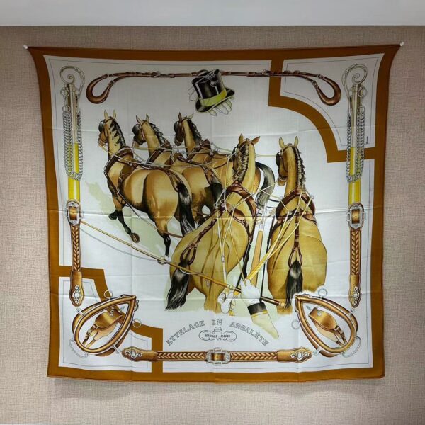 HERMES Pulling harness, printed silk scarf, scarf for women, holiday gift 110x110cm