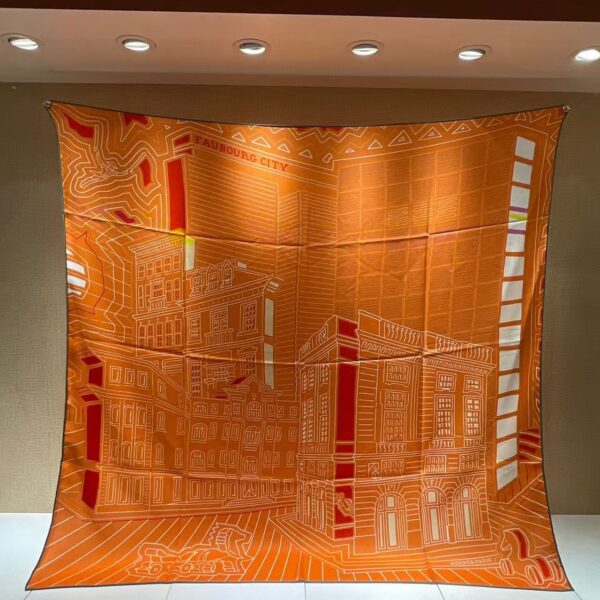 HERMES 'City of Fortune' Mulberry Silk Scarf for Women 140x140cm