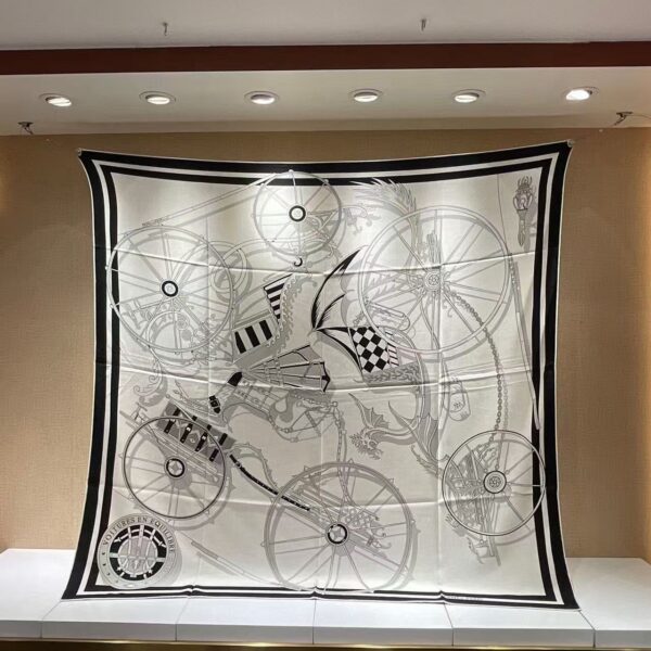 HERMES Carriage printed pattern silk scarf for women's holiday gift 140x140cm