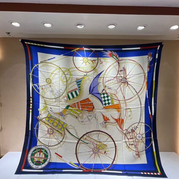 HERMES Carriage printed pattern silk scarf for women's holiday gift 140x140cm