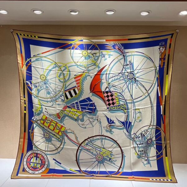 HERMES Carriage printed pattern silk scarf for women's holiday gift 140x140cm