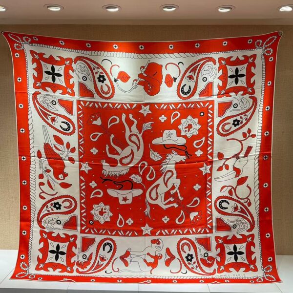 HERMES BANDANA Color blocking animal print silk scarf for women's holiday gift 140x140cm