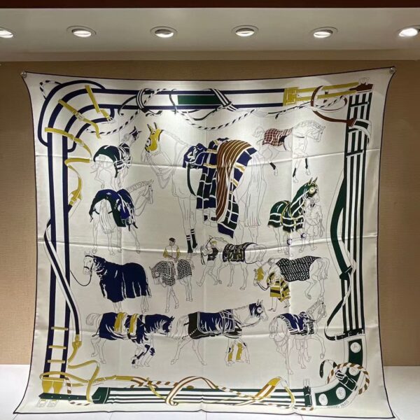 HERMES Ronds de Marche Pattern printed design scarf for men's holiday gift 140x140cm