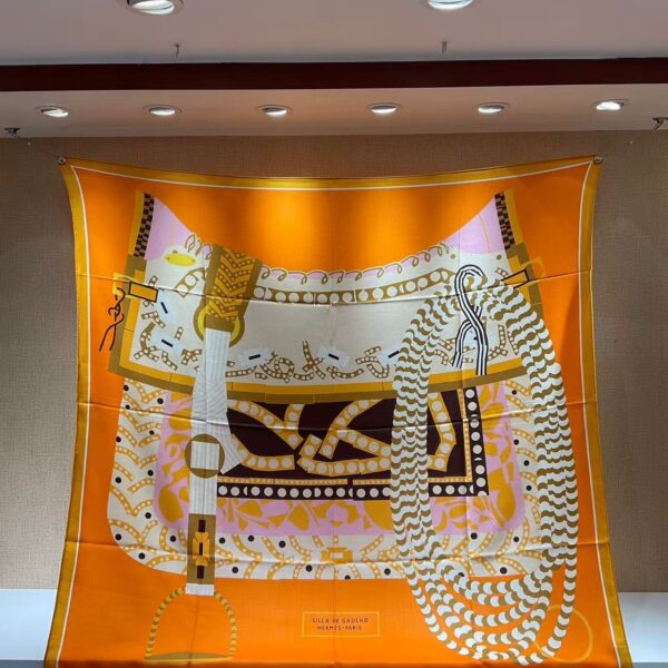 HERMES Saddle pattern design, scarf, shawl, women's holiday gift 140x140cm