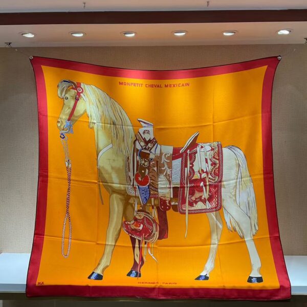 HERMES MON PETIT CHEVAL MEXICAIN Horse pattern decorative scarf for women's holiday gift 140x140CM