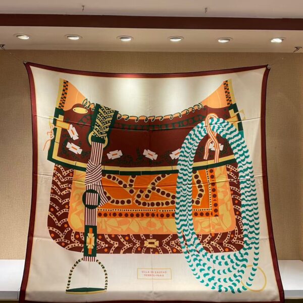 HERMES Saddle pattern design, scarf, shawl, women’s holiday gift 140x140cm
