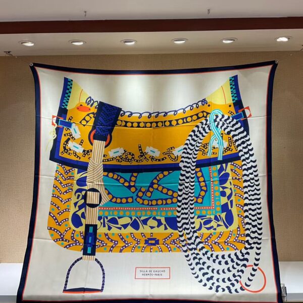 HERMES Saddle pattern design, scarf, shawl, women’s holiday gift 140x140cm