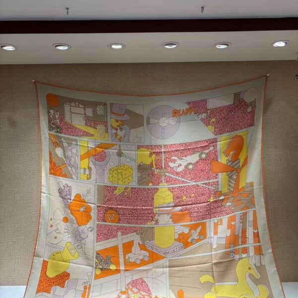 HERMES Irregular splicing pattern printed mulberry silk scarf for women's holiday gift 140x140cm