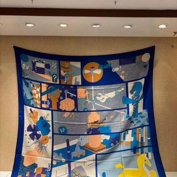 HERMES Irregular splicing pattern printed mulberry silk scarf for women's holiday gift 140x140cm
