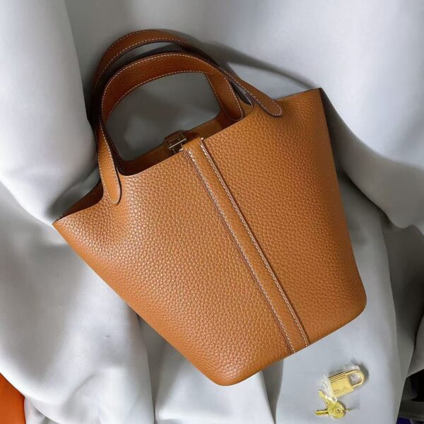 HERMES Picotin Lock 18/22CM Golden Buckle Clemence Leather Handbag, Bucket Bag, Women's Style