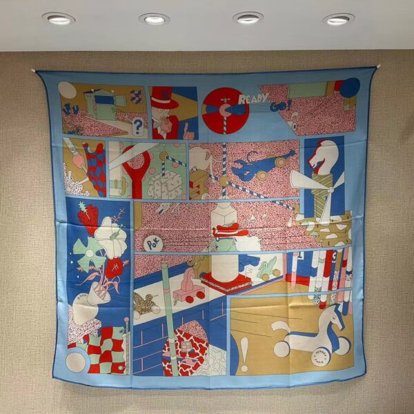 HERMES Irregular splicing pattern printed mulberry silk scarf for women's holiday gift 110x110cm