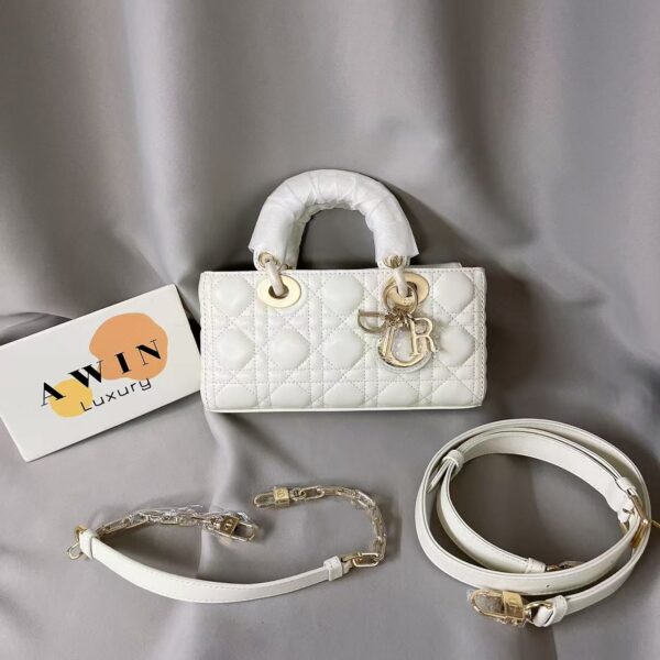 DIOR Lady D-JOY Fashionable and versatile sheepskin princess bag, one shoulder crossbody handbag, white women's holiday gift