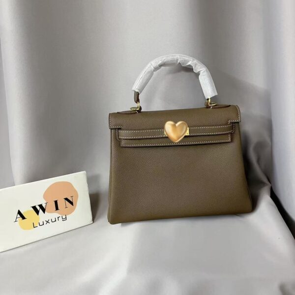 HEMERS KELLY Golden buckle leather fashionable classic single shoulder handbag gray women's gift