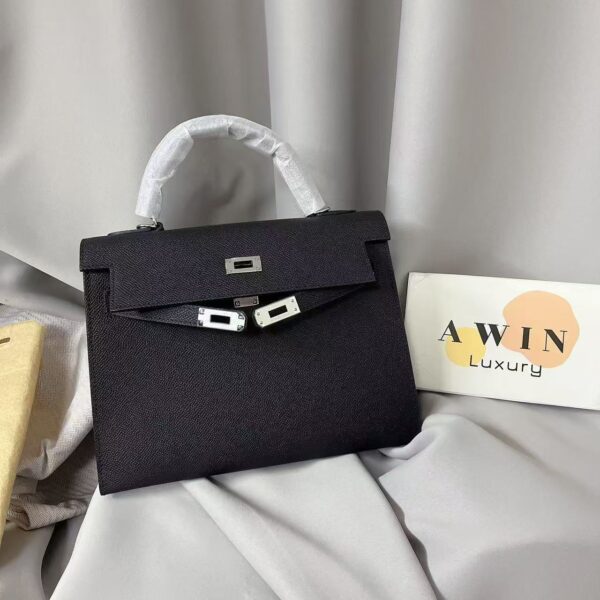 HEMERS KELLY Silver Buckle Classic Leather Fashion Shoulder Cross Handbag Black Women's Gift