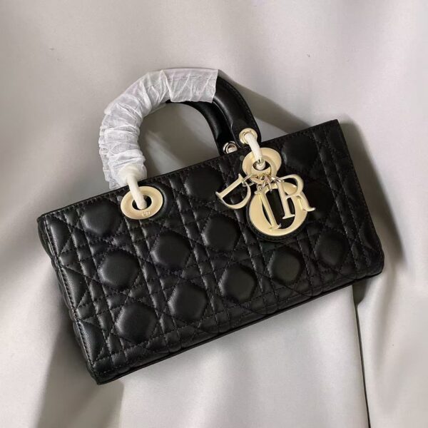 DIOR LADY D-JOY Light gold hardware sheepskin shoulder crossbody handbag women's black