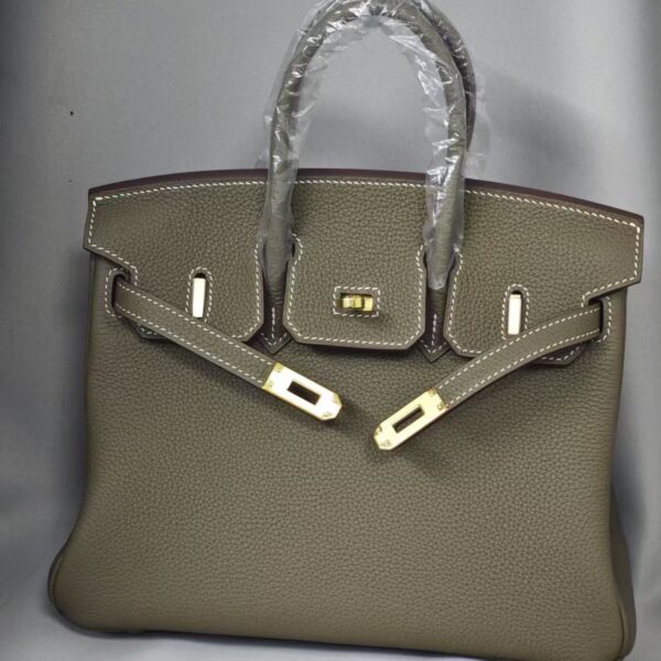 HEMERS BIRKIN Golden buckle handmade wax thread fashionable classic handbag gray women's holiday gift