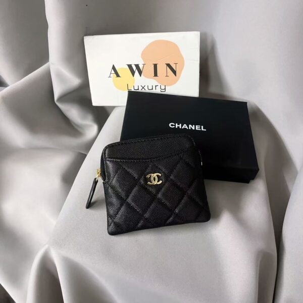 CHANEL Fashionable classic grain leather handbag, coin purse, card bag, black, women's gift