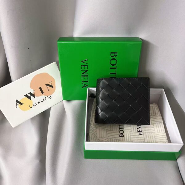 Bottega Veneta Intreccio Fashionable Classic Knitted Leather Double Fold Zero Wallet Card Bag Black Men's Gift