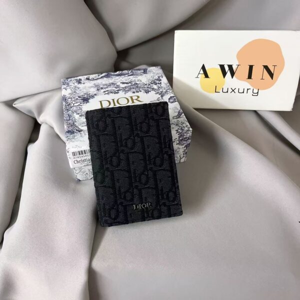 DIOR Fashionable Classic Oblique Printed Fabric Wallet Card Bag Men's Black Holiday Gift