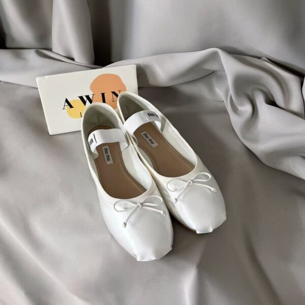 MIU MIU Fashion Satin Ballet Flats - Comfortable, Non-Slip White Shoes for Women | Holiday Gift