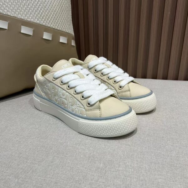 DIOR B33 Fashionable and comfortable cowhide leather round toe lace up low top board shoes for both men and women, beige holiday gift